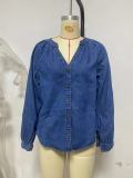 SC Long Sleeve V Neck Long Sleeve Denim Top GYAN-753