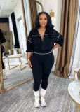 SC Solid Color Long Sleeve Zipper Two Piece Pants Set SH-391525