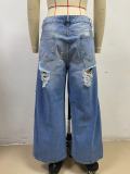 SC Fashion Holes Straight Wide Leg Jeans GYAN-15241