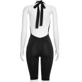 SC Solid Color Tie Up Halterneck Romper GDSF-C26JP020