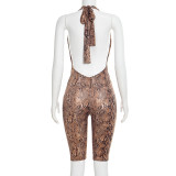 SC Deep V Neck Snake Print Backless Romper GDSF-D26RP009