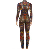 SC Mesh See Through Print Tight Jumpsuit GZJQ-K6Q00584A