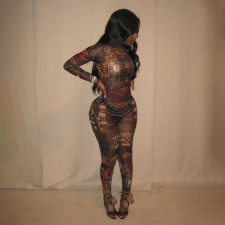 SC Mesh See Through Print Tight Jumpsuit GZJQ-K6Q00584A