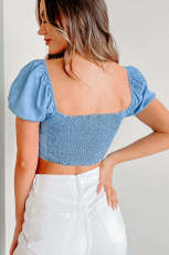 SC Puff-Sleeve Fitted Sexy Cropped Denim Shirt GYAN-3230