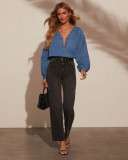 SC Long Sleeve V Neck Long Sleeve Denim Top GYAN-753
