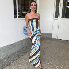 SC Stripe Print Slim Tube Top Maxi Dress GZJQ-K6D00053A