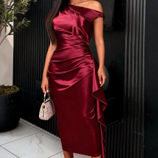 SC One-shoulder Satin Ruffles Evening Dress  GKEN-ADR051209