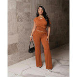 SC Solid Color Sleeveless Drawstring Two Piece Pants Set ASL-6818