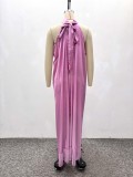 SC Solid Color Irregular Patchwork Tassel Maxi Dress GQZF-7871