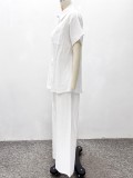 SC Solid Color Halt Sleeve Loose Two Piece Pants Set GQZF-7734