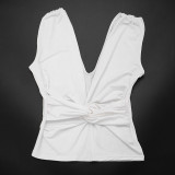 SC Solid Color V Neck Sleeveless Tops GSBW-J26TP038