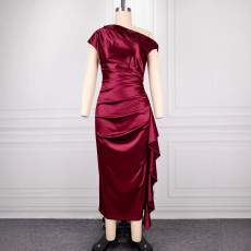 SC One-shoulder Satin Ruffles Evening Dress  GKEN-ADR051209