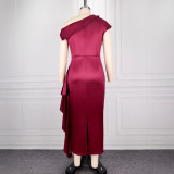 SC One-shoulder Satin Ruffles Evening Dress  GKEN-ADR051209