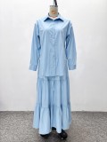 SC Solid Color Loose Long Sleeve Two PIece Skirts Set GQZF-8354