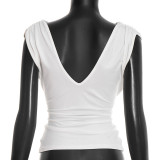 SC Solid Color V Neck Sleeveless Tops GSBW-J26TP038