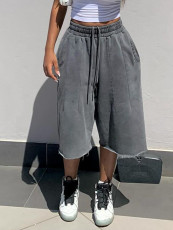 SC Washed Loose Wide Leg Denim Fifth Pants SH-391515