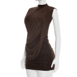 SC Sleeveless Solid Color Ruched Backless Mini Dress GSZM-D26DS056