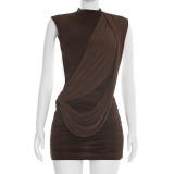SC Sleeveless Solid Color Ruched Backless Mini Dress GSZM-D26DS056