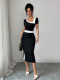 SC Slash Neck Color Block Midi Dress GZEY-K26130056