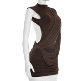 SC Sleeveless Solid Color Ruched Backless Mini Dress GSZM-D26DS056