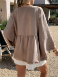 SC Solid Color Long Sleeve Tie Up Tops GZEY-K26120056