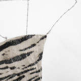 SC Zebra Print Sequined Sling Backless Two Piece Skirts Set GSZM-D26ST050