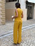 SC Solid Color Sleeveless V Neck Two Piece Pants Set GZEY-K25190121