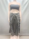 SC High Waisted Pleated Frayed-edge Straight Jeans GAKF-51101