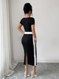 SC Slash Neck Color Block Midi Dress GZEY-K26130056