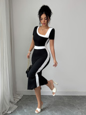 SC Slash Neck Color Block Midi Dress GZEY-K26130056
