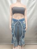 SC High Waisted Pleated Frayed-edge Straight Jeans GAKF-51101