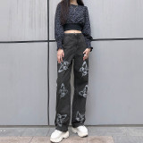 SC Butterfly Print Fashion Straight Jeans GQLF-FF58712