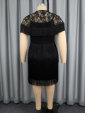 SC Plus Size Lace Patchwork Tassel Shawl + Sling Dress 2 Piece Set GKEN-AST051076