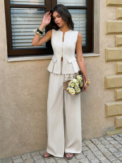 SC Sleeveless Zipper Cardigan Top Two Piece Pants Set GZEY-K26290040