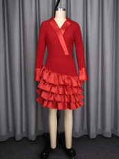 SC Satin Patchwork Ruffled Party Dress GKEN-ADR060161