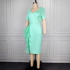 SC Solid Color Ruffles Midi Dress GKEN-ADR051216