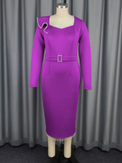 SC Plus Size Ruffles Long Sleeve Pearl Patchwork Midi Dress GKEN-AM040935