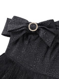 SC Slash shoulder Rhinestone Bow Fringe Midi Dress GKEN-ADR051214