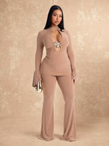 SC Deep V  Neck Long Sleeve Two Piece Pants Set GZIY-6365