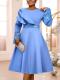 SC Plus Size Ruffles Neck Lantern Sleeve Sequin Midi Dress GKEN-AM050769