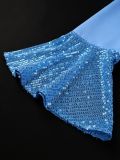 SC Plus Size Ruffles Neck Lantern Sleeve Sequin Midi Dress GKEN-AM050769