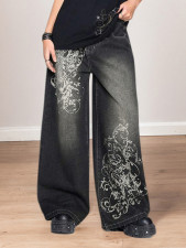 SC Vintage-print Loose-fit Wide-leg Jeans GQLF-1782