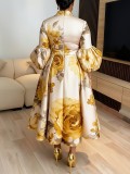 SC Plus Size Lantern Sleeve Print Midi Dress GQLK-6301