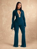 SC Deep V  Neck Long Sleeve Two Piece Pants Set GZIY-6365