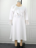 SC Plus Size Ruffles Neck Lantern Sleeve Sequin Midi Dress GKEN-AM050769