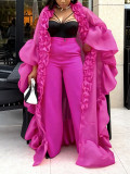 SC Plus Size Ruffled Lantern Sleeve Robe Pants Suit GKEN-AOW060162