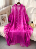 SC Plus Size Ruffled Lantern Sleeve Robe Pants Suit GKEN-AOW060162