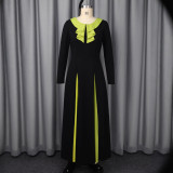 SC Plus Size Long Sleeve Color Block Long Dress GKEN-ADR051014