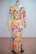 SC Long Sleeve Print Maxi Dress GANY-LB2469