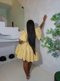 SC Plaid Print V Neck Loose Mini Dress GANY-LB2248